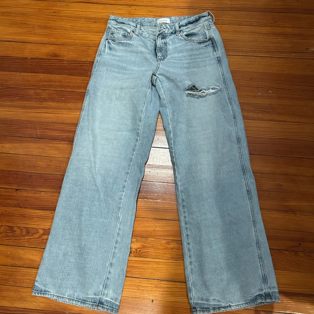 🌿 PACSUN Light Blue Flare & Wide Leg Casey Low Rise Baggy Jeans.
